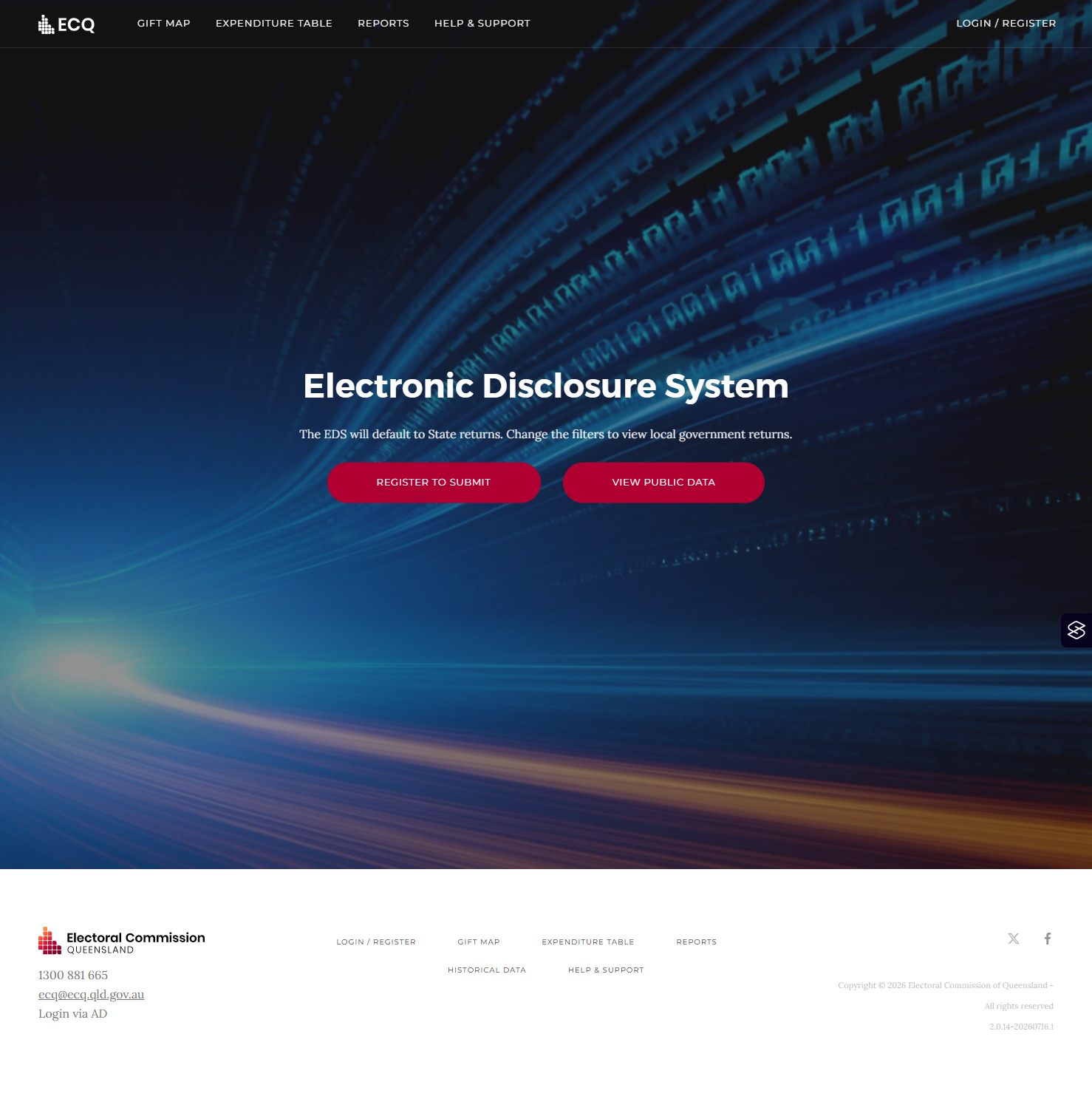 Electronic Disclosure System homepage Screenshot of the Electronic Disclosure System (EDS) homepage