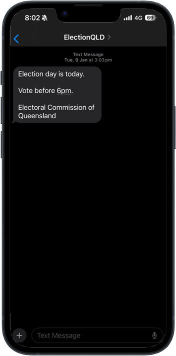 Sample of SMS reminder displayed on mobile device